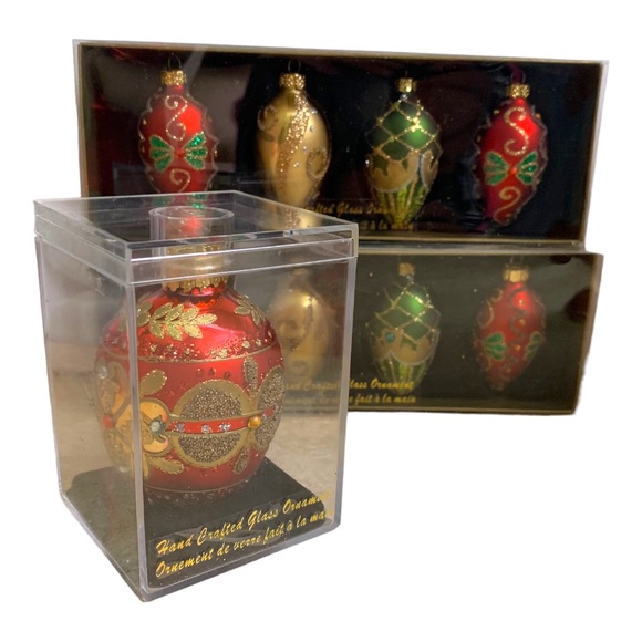 NIB Hand-Crafted Embellished Egg Christmas Glass Ornaments Set of 9 Boxed - Picture 2 of 5